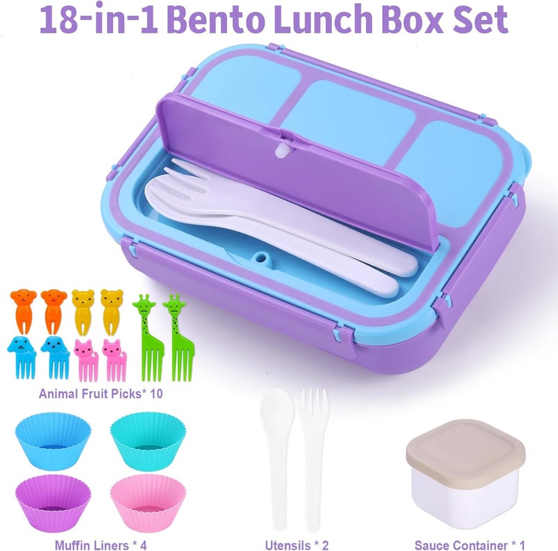 shell and turtle Bento Box for Kids Girls Boys, Bento Box Adult Lunch Box with 4 Compartments, Lunch Containers with Utensils, Sauce Jar, Muffin Liners for School, 40 Oz/5 Cup, Purple - Image 5